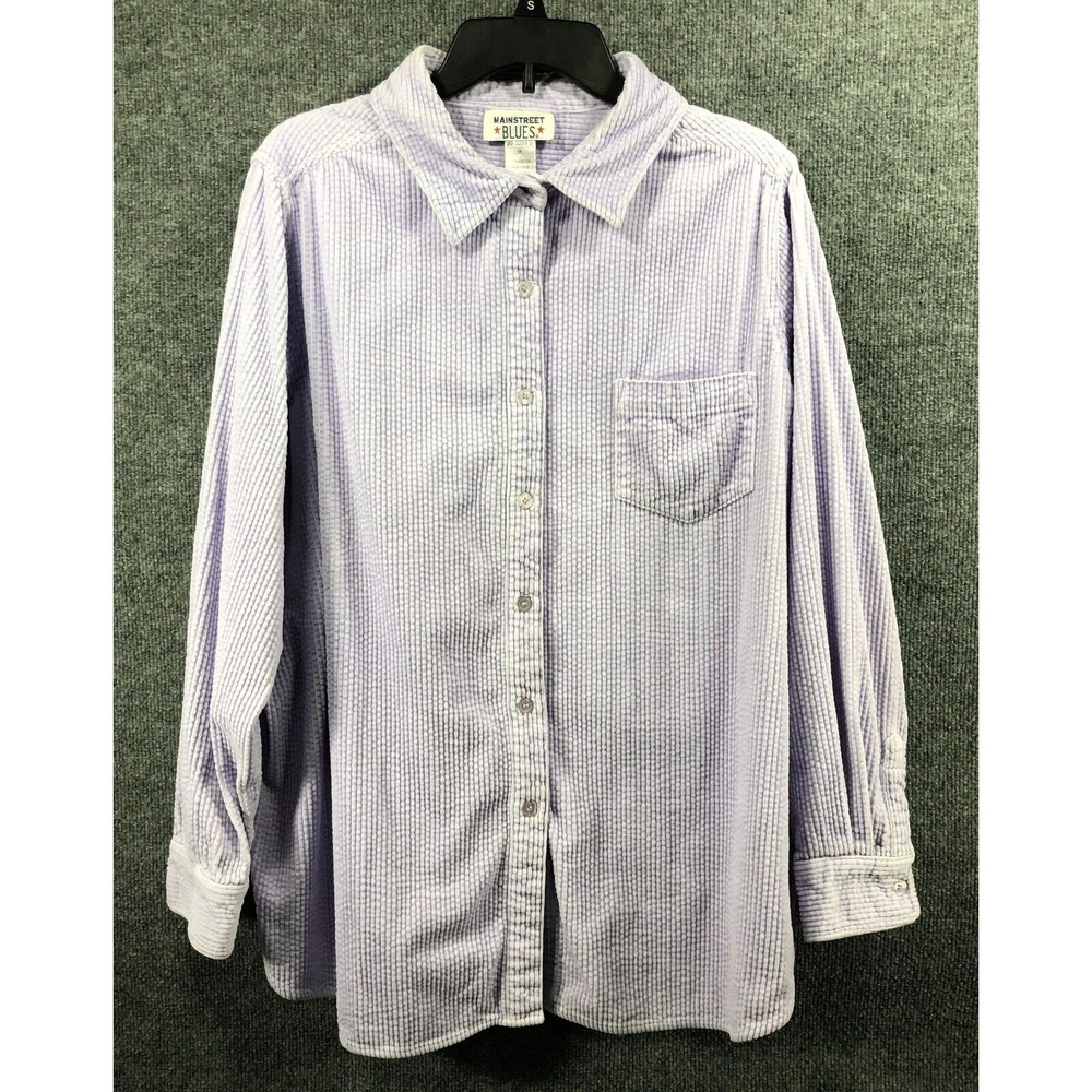 MAINSTREET BLUES Shirt‎ Women's Size 1X Purple Corduroy Button Up Pocket Thick